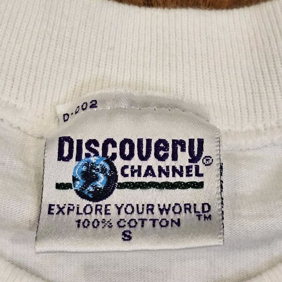 90s Discovery‎ Channel Embroidered T-shirt White Sz Small TALL Cotton - Picture 6 of 7